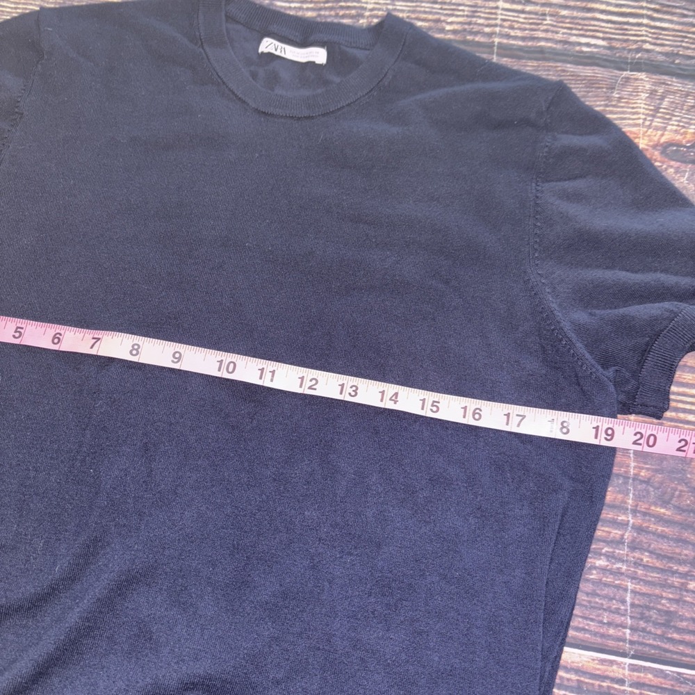 Zara Womens Navy Blue Viscose Blend Short Sleeve Pullover - Picture 6 of 8